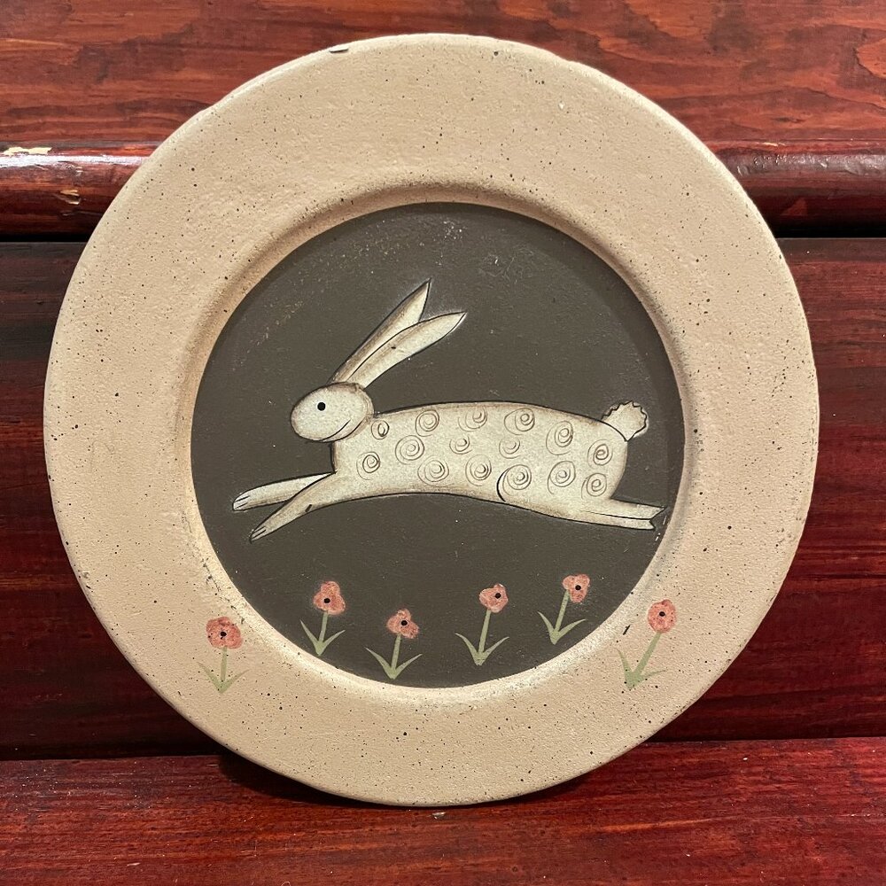 Donna White Primitive Bunny Decorative Plate